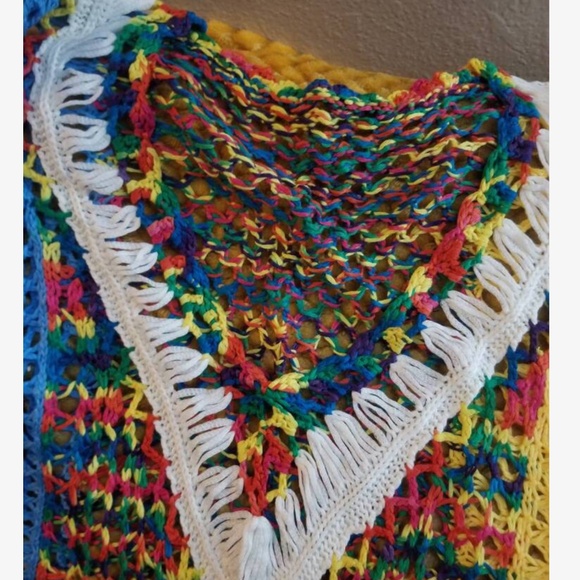 Boho Colorful V neck Crochet Tassel Hem Beach Cover up - Picture 5 of 6